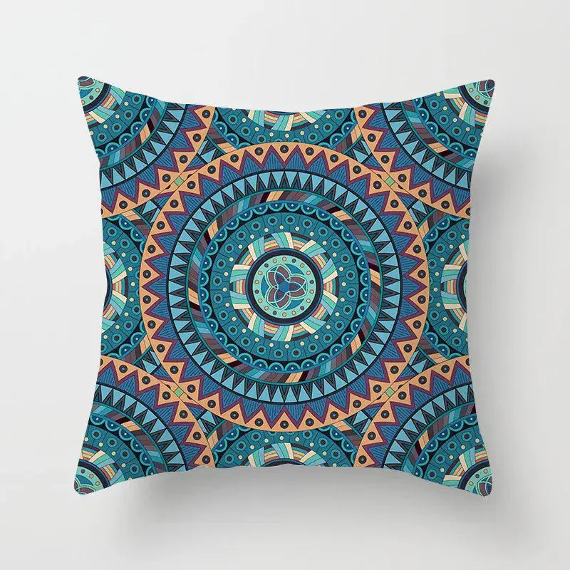 Ethnic geometric square pillowcase teal & gold living room decor