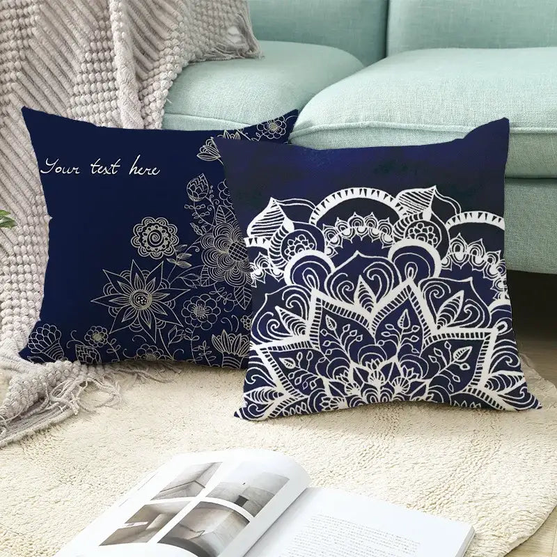 Ethnic geometric square pillowcase teal & gold living room decor