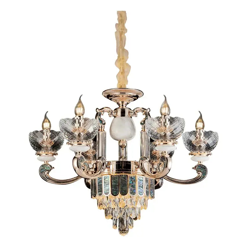European gold and teal crystal dining room chandelier