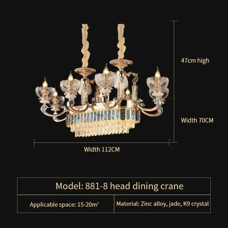European gold and teal crystal dining room chandelier