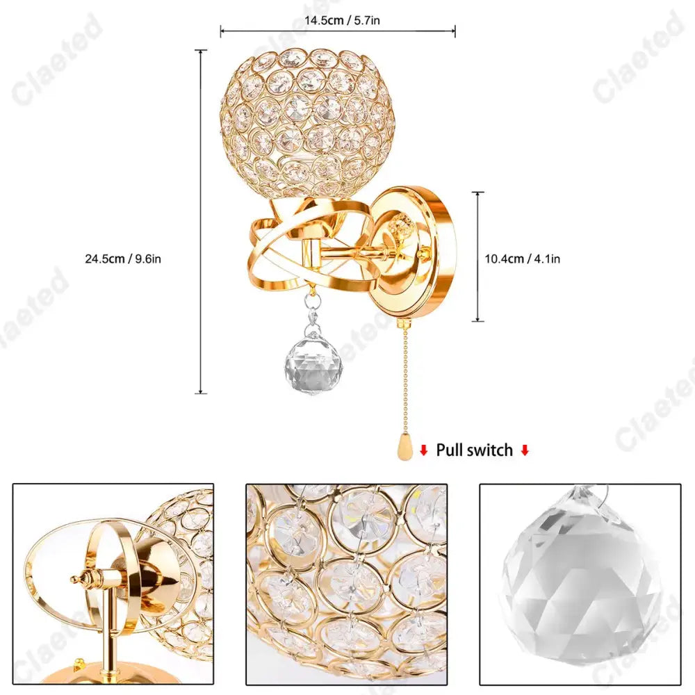 European gold crystal wall light bedroom sconce