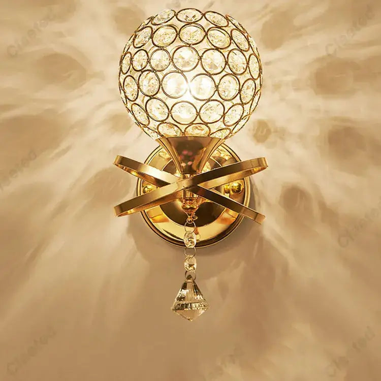 European gold crystal wall light bedroom sconce