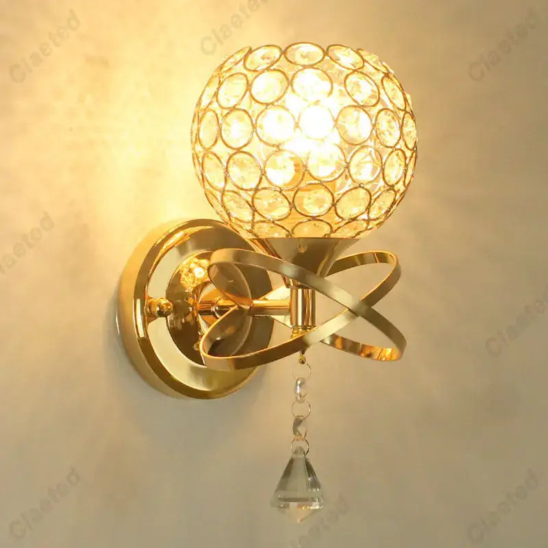 European gold crystal wall light bedroom sconce