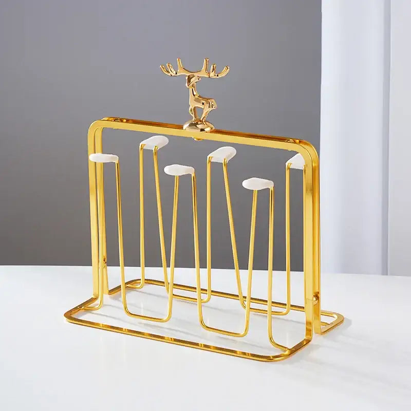 European gold deer glass storage rack with bamboo tray dining room