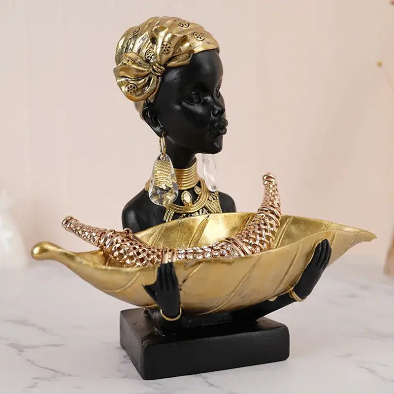 Exotic black african woman resin storage figurine living room decor