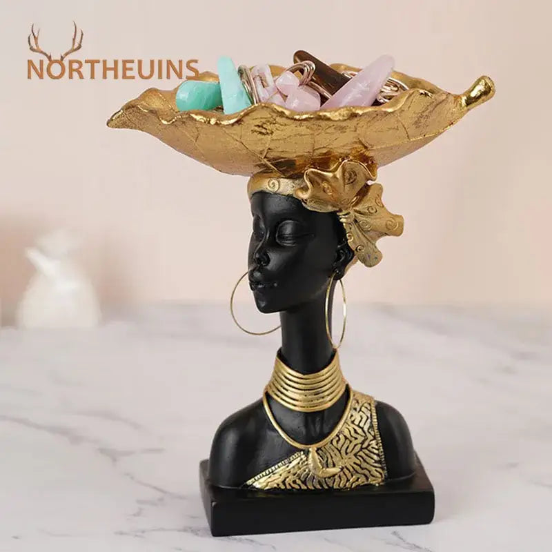 Exotic black african woman resin storage figurine living room decor