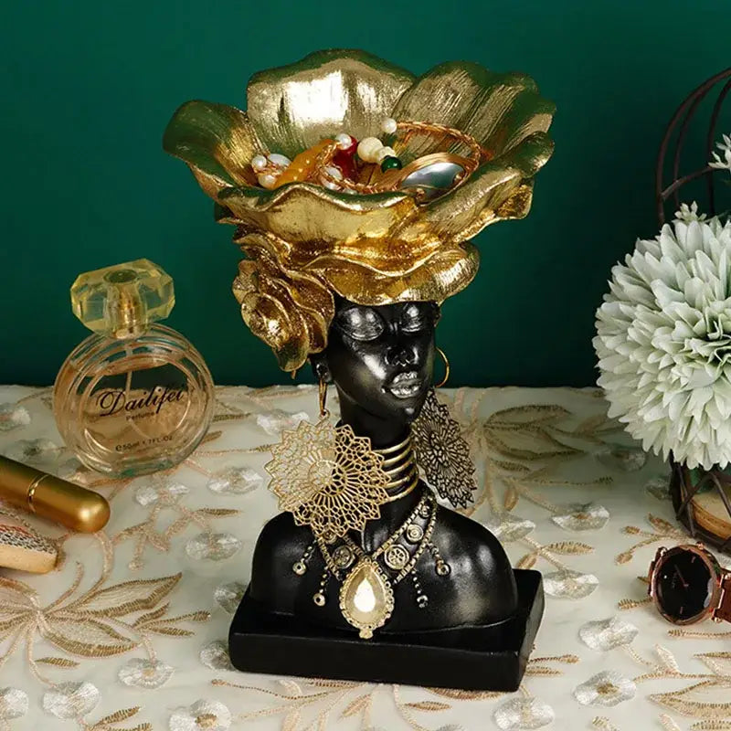 Exotic black african woman resin storage figurine living room decor