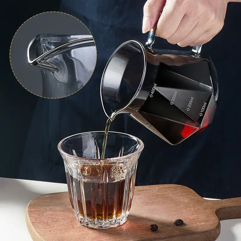 Faceted dark tinted diamond glass coffee carafe with filter cup kitchen