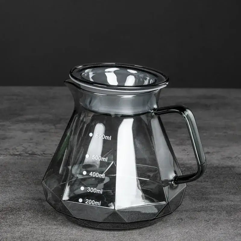 Faceted dark tinted diamond glass coffee carafe with filter cup kitchen