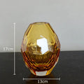 Faceted emerald blue and amber glass vase set for office desk