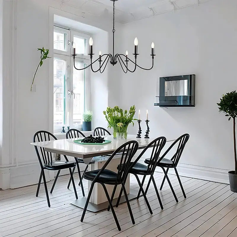 Farmhouse black 6-light chandelier dining room candle fixture