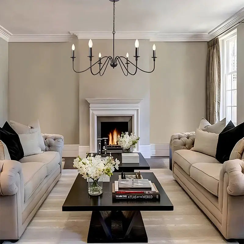 Farmhouse black 6-light chandelier dining room candle fixture