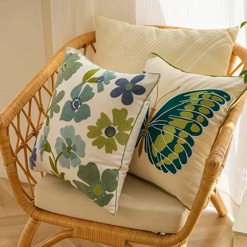 Farmhouse green & blue floral pillow cover living room decor