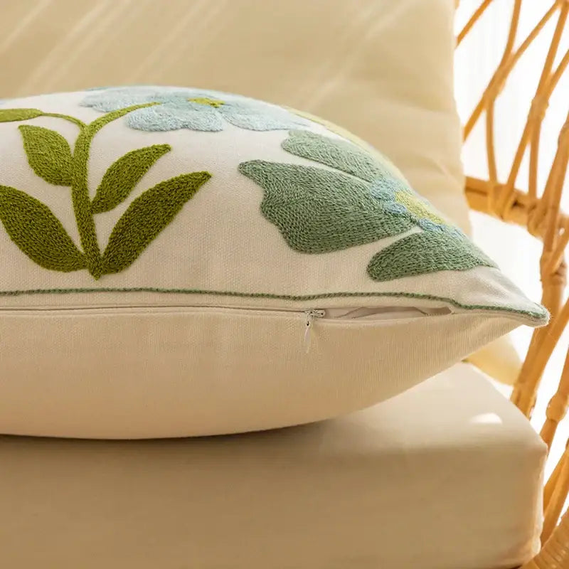 Farmhouse green & blue floral pillow cover living room decor