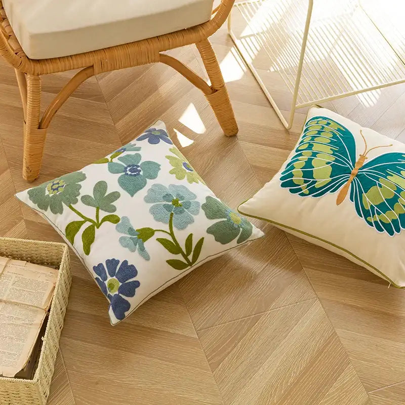 Farmhouse green & blue floral pillow cover living room decor