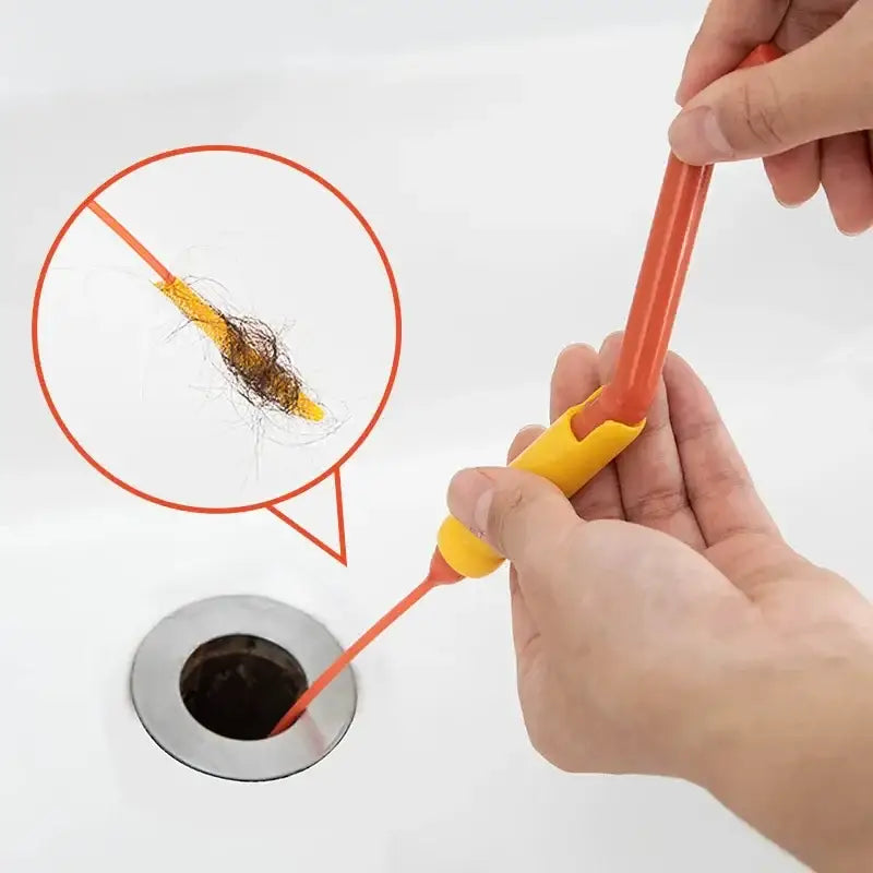 Flexible orange & yellow drain cleaner brush kitchen clog remover