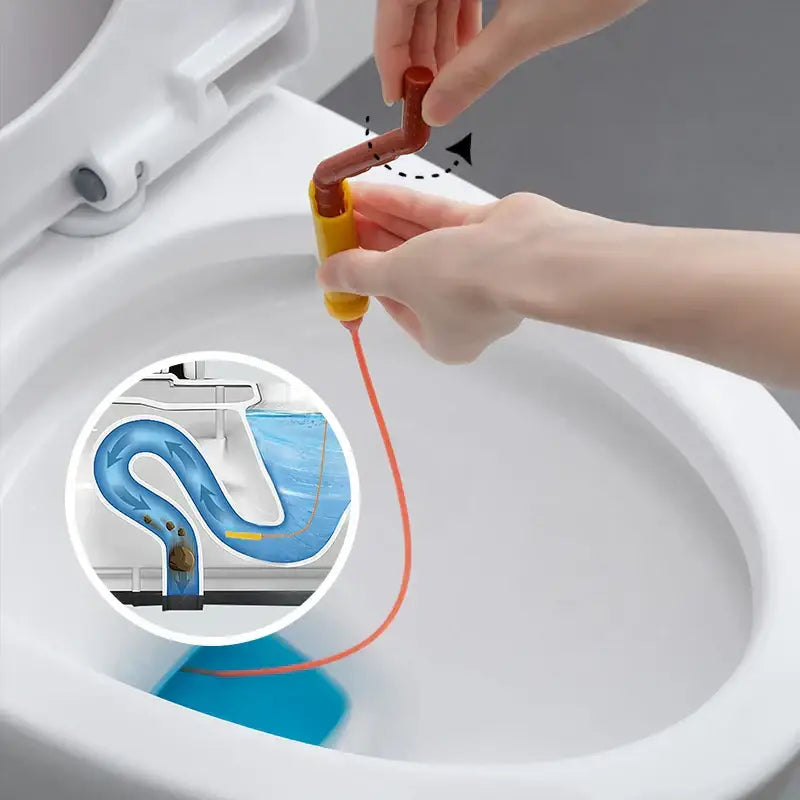 Flexible orange & yellow drain cleaner brush kitchen clog remover