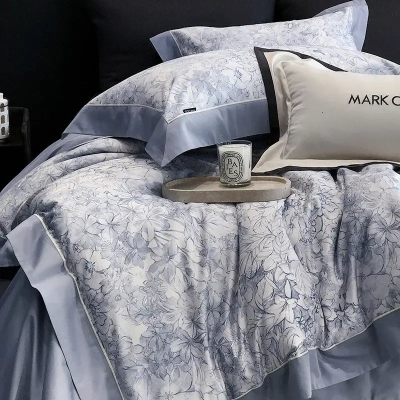 Floral blue & white egyptian cotton bedding sets – bedroom linens