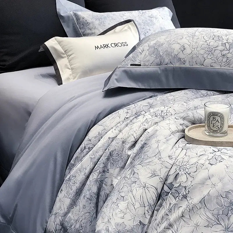 Floral blue & white egyptian cotton bedding sets – bedroom linens