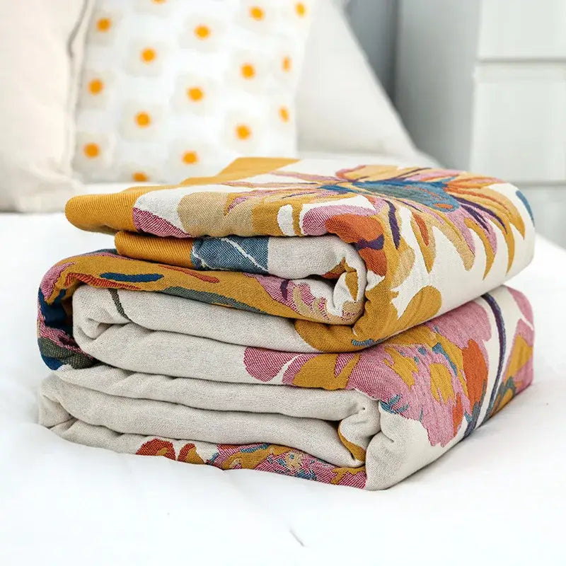 Floral cotton summer blanket and pillow set bedroom decor