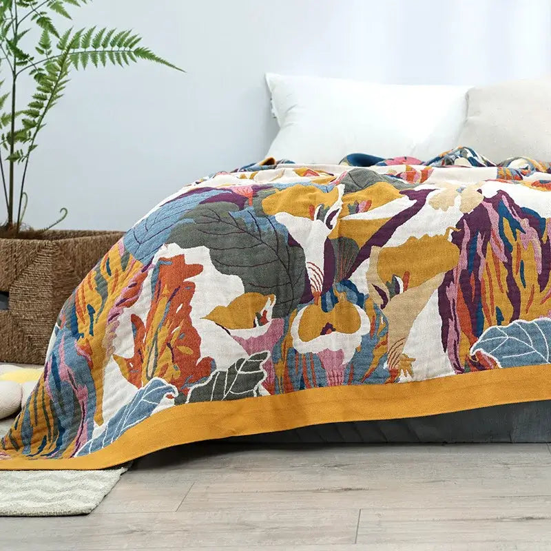 Floral cotton summer blanket and pillow set bedroom decor