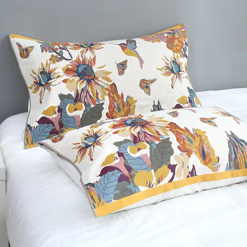 Floral cotton summer blanket and pillow set bedroom decor