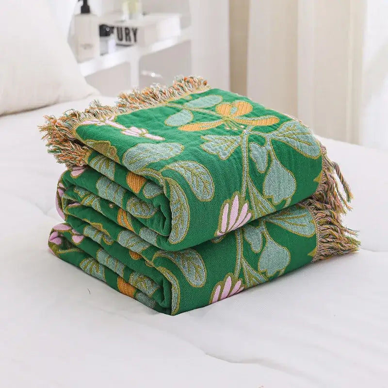 Floral cream jacquard cotton gauze sofa cover living room throw