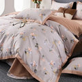 Floral cream & red egyptian cotton bedding set bedroom satin trim