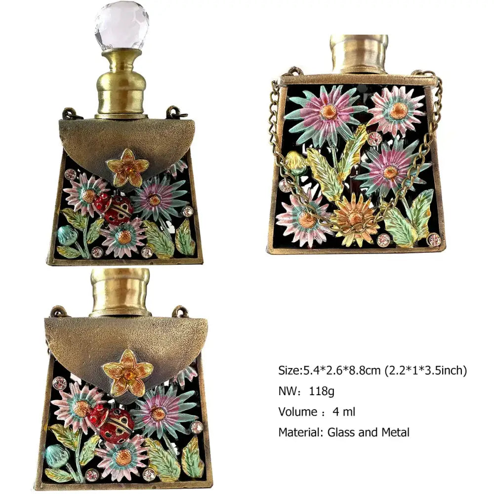 Floral enamel perfume bottles with crystal stopper bedroom decor