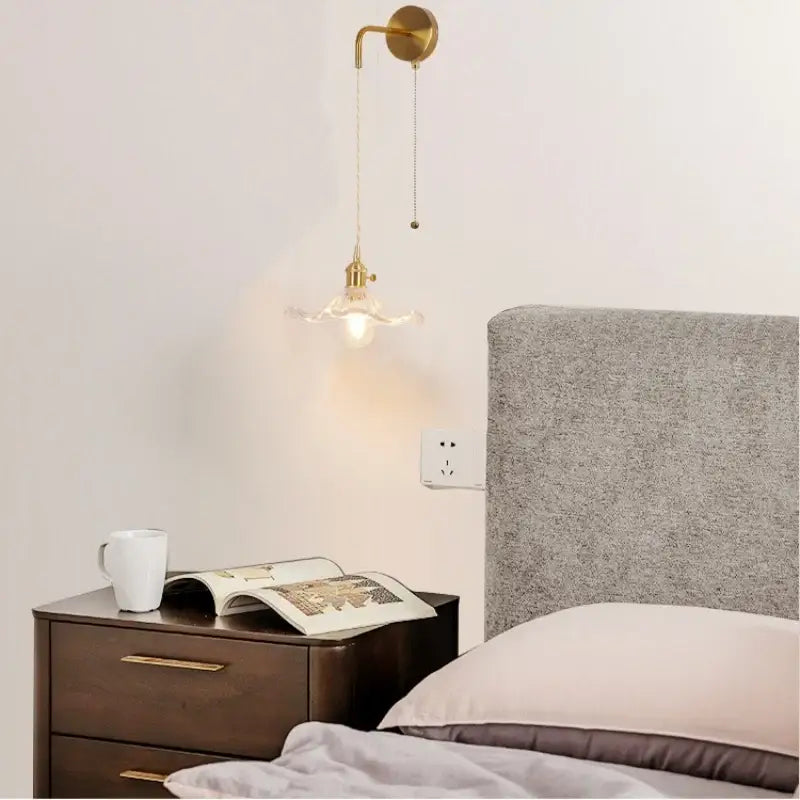 Floral glass copper led wall sconce bathroom light