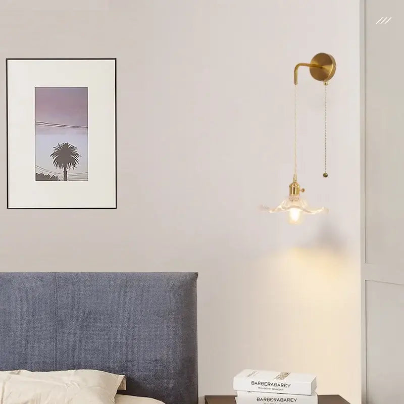 Floral glass copper led wall sconce bathroom light