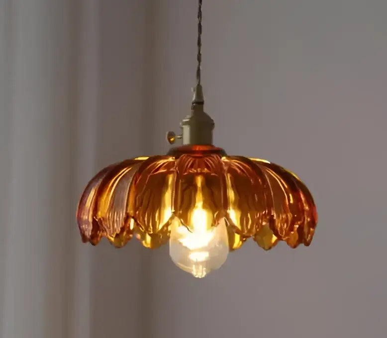 Floral green glass pendant light for dining room golden brass finish