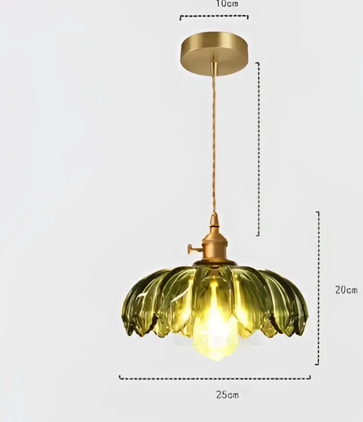 Floral green glass pendant light for dining room golden brass finish