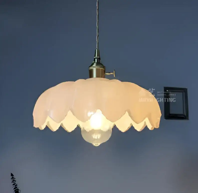 Floral green glass pendant lights for living room in golden brass