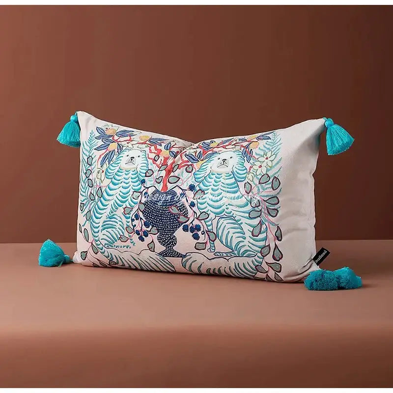 Floral green handmade lumbar pillow case bedroom dog decor