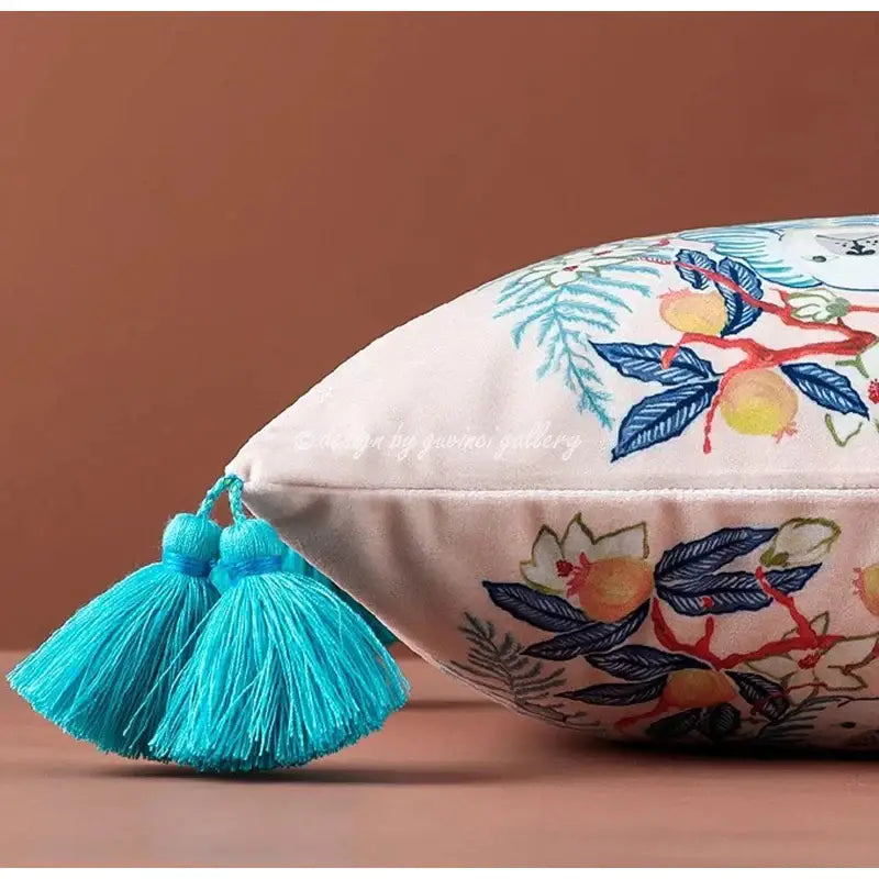 Floral green handmade lumbar pillow case bedroom dog decor