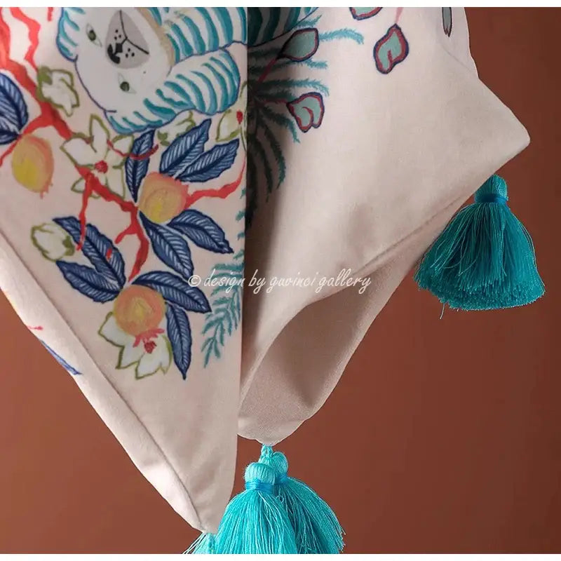 Floral green handmade lumbar pillow case bedroom dog decor