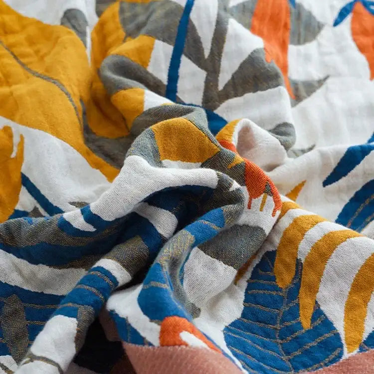 Floral mustard & white cotton throw blanket bedroom quilt