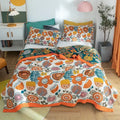 Floral orange & blue cotton summer throw blanket – bedroom quilt