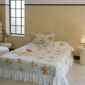 Floral pink and white quilted bedspread set bedroom ruffle decor