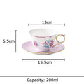 Floral pink & purple porcelain coffee mug set dining room gold trim