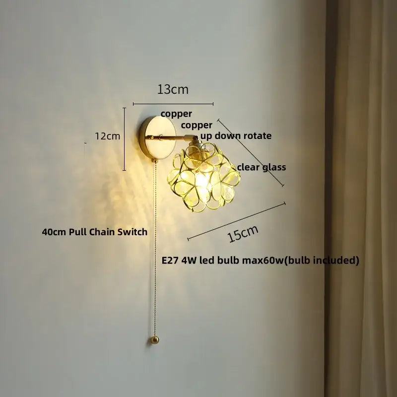 Floral pink & teal decorbites butterfly glass wall light bedroom