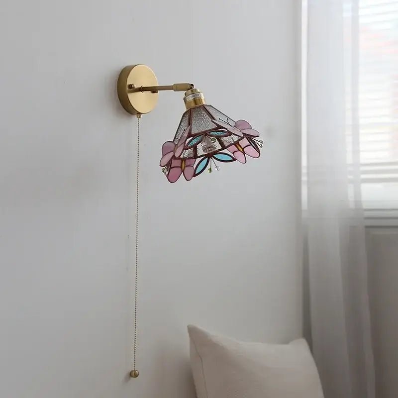 Floral pink & teal decorbites butterfly glass wall light bedroom