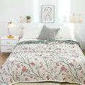Floral red bird cream cotton gauze summer blanket bedroom throw