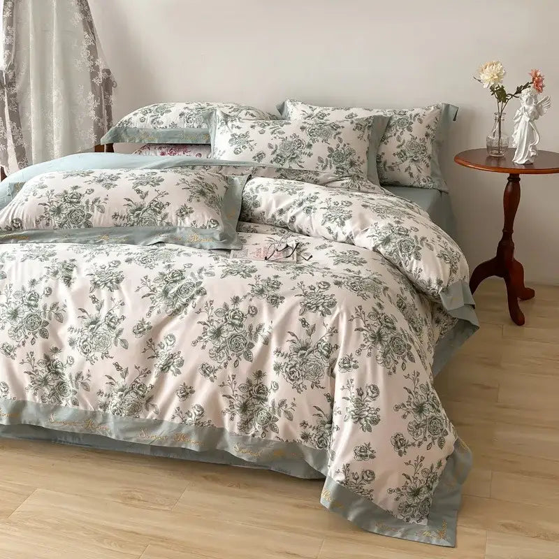 Floral red & white cotton wide edge bedding sets bedroom decor