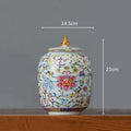 Floral white enamelled porcelain tea caddy ginger jar dining room