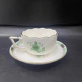 Floral white & green ceramic tea cup set dining room gold trim
