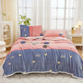 Floral white & navy cozy flannel plush blanket bedroom throw