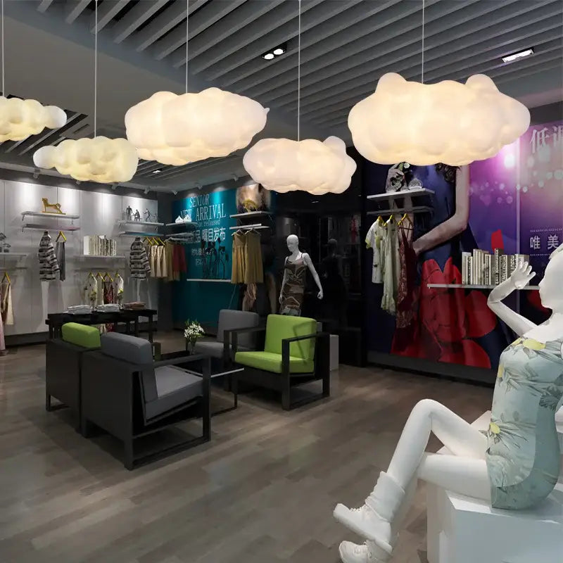 Fluffy white cloud ceiling chandelier bedroom pendant light