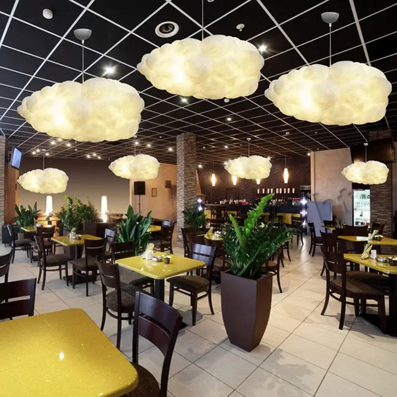 Fluffy white cloud ceiling chandelier bedroom pendant light